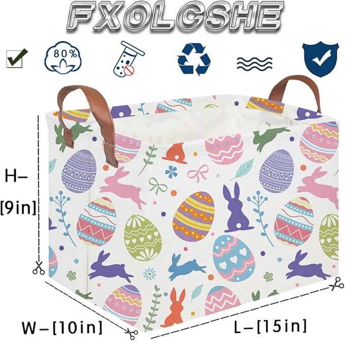 FXOLCSHE Rectangular Easter basket,Nursery Hamper,Collapsible waterproof baby toy storage box for Kids,Toy Organizer,Home Decor,Gift Baskets(Cute egg)