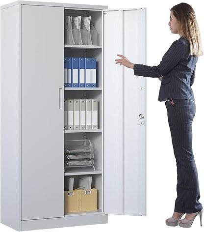 Metal Storage Cabinet with Adjustable Shelves, Garage Tool Cabinet with 2