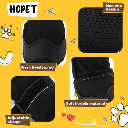 Hcpet Dog Shoes, Dog Boots & Paw Protectors for Winter Snowy Days, Rainy Weather, Outdoor Anti-Slip Sole Dog Booties for Hardwood Floor Black-Leg 4