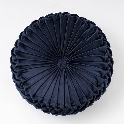 vctops Solid Velvet Seat Cushions Round Floor Pillows Thicken Chair Cushions Pleated Chair Pads Seat Pad Throw Pillows for Bedroom Living Room (Navy,Diameter 15")