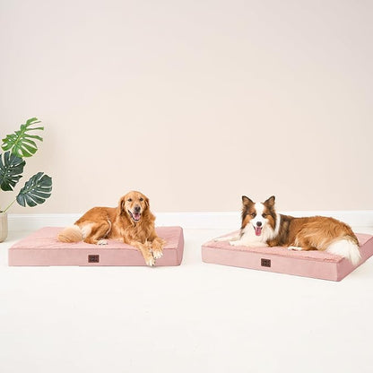 EHEYCIGA Orthopedic Dog Bed Large with Removable Washable Cover, 44IN Pink | Egg Crate Foam Support, Durable Oxford fabric, Non-Slip Bottom, Machine Washable, Soft Waterproof Plush Pet Bed Mat For Crate