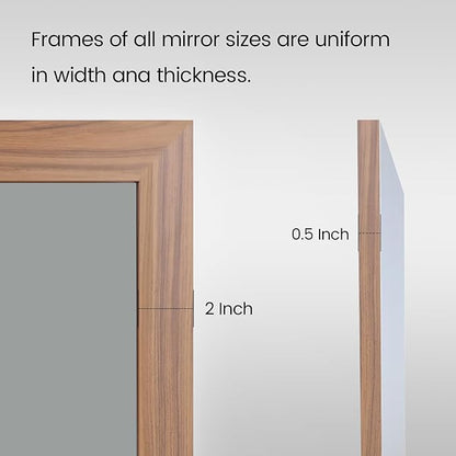 Amorho Bathroom Mirror, 24x32 Inch Wall Mirror, Walnut Wood Grain Metal Framed
