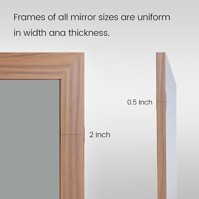 Amorho Bathroom Mirror, 60 X30 Inch Wall Mirror, Walnut Wood Grain Metal Framed