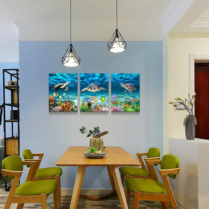 Canvas Wall Art for Living Room Large Size Wall decor for Bedroom Bathroom Wall Decoration blue Ocean Sea Turtle Paintings Modern shark Pictures Artwork office Decor Ready to Hang 16" x 24" 3 Piece