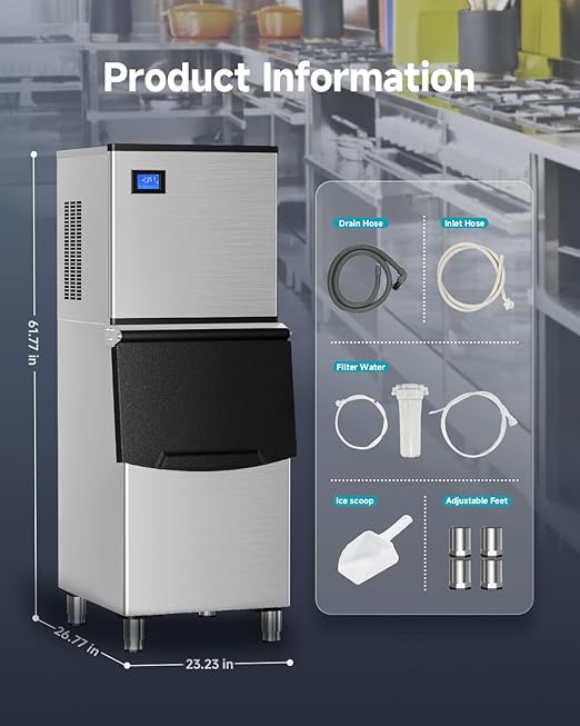 EUHOMY Commercial Ice Maker Machine, 550 lbs/24H Industrial Ice Machine