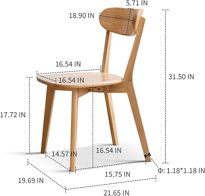 Hymus 100% Solid Oak Wood Dining Room Chairs - Practical Kitchen Chairs for Dining Room, Kitchen, Living Room (4, Natural)