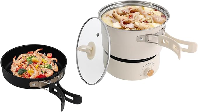 Portable Electric Hot Pot with Foldable Handles, Non-stick Frying Pan, Mini Hot