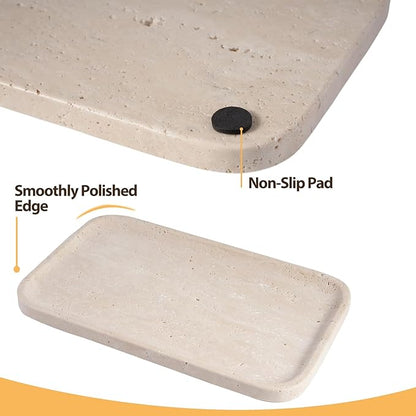 Travertine Vanity Tray, Stone Bathroom Tray for Countertop, 14'' Marble Decorative Dresser Trays, Large Serving Trays for Kitchen Counter, Storage for Kitchen Sink, Perfume, Jewelry Holder