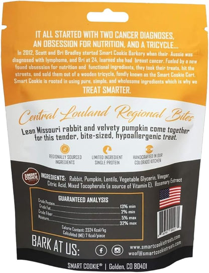 Smart Cookie All Natural Dog Treats - Rabbit & Pumpkin - Training Treats for Dogs & Puppies with Allergies, Sensitive Stomachs - Soft Dog Treats, Grain Free, Chewy, Human-Grade, Made in USA - 5oz Bag
