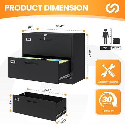 2 Drawer File Cabinets for Home Office, Metal Filing Cabinet