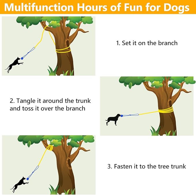 XiaZ Tug of War Dog Toy, Interactive Dogs Toy Bungee Hanging Tether with 2 Chew Rope Toys, Heavy Duty Puppy Outdoor Activity Aggressive Chewers Best Small to Large Boredom Exercise and Play (Yellow)