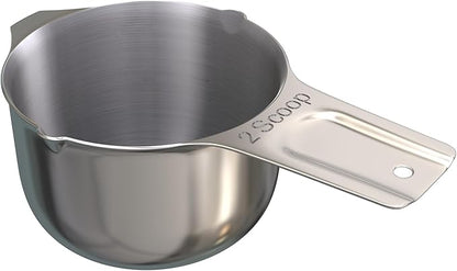 Color Up 2 Scoop (2 Cup / 480 ml) Stainless Steel Pet Food Measuring Scoop for Dogs, Cats, Rabbits & Birds – Dual Pour Spouts, Ergonomic Handle, Dishwasher Safe