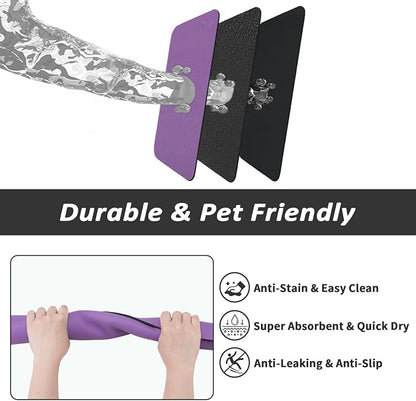 HotLive Dog Food Mat - Absorbent Cat Mat for Food and Water, No Stains Pet Feeding Bowl Mat, Easy to Clean Pet Placemats, Quick Dry Dog Water Dispenser Mat for Messy Drinkers | Purple 24"x36"
