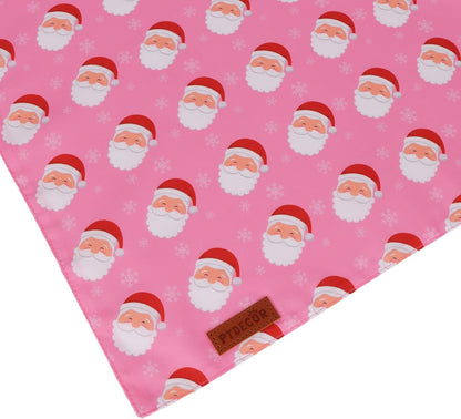 PTDECOR Christmas Dog Bandana, Santa Snowman Design Reversible Holiday Pet Scarf, Pink Triangle Fit Female Christmas Bandanas for Small Dogs Pets (Small)