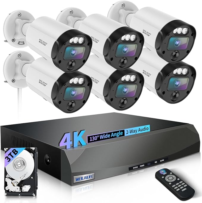 【130° Ultra Wide-Angle & 2-Way Audio】 4K Outdoor Wired Security Camera System