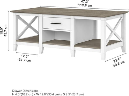Bush Furniture Coffee Table with Storage with Aged Bronze Hardware | Key West Collection Center Counter for Living Room | 47Wx24Dx18H