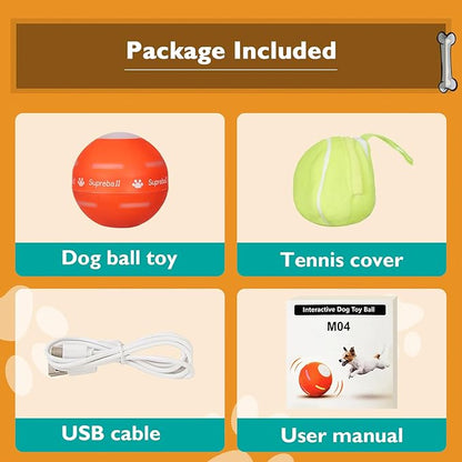 PetDroid Interactive Dog Toys Dog Ball,[2025 Newly Upgraded] Durable Motion Activated Automatic Rolling Ball Toys for/Small/Medium/Large Dogs,USB Rechargeable(Orange)