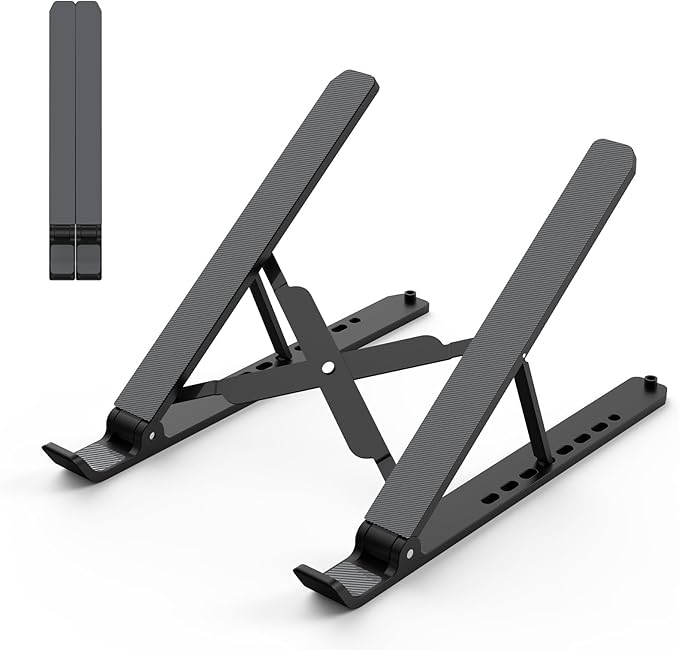 Tonmom Laptop Stand for Desk, Adjustable Laptop Riser ABS+Silicone Foldable Portable Notebook Holder, Ventilated Cooling Notebook Mount Computer Stand for 10-15.6” Laptops,Tablets-Black