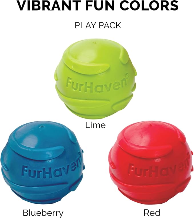 Furhaven 3-Pack 2.5" Squeaky Ball Dog Toys for Small/Medium Dogs, Fits Most Standard Launchers - Fetch 'N Fun TPR Squeaky Ball Toy Set - Play Pack, Set of 3