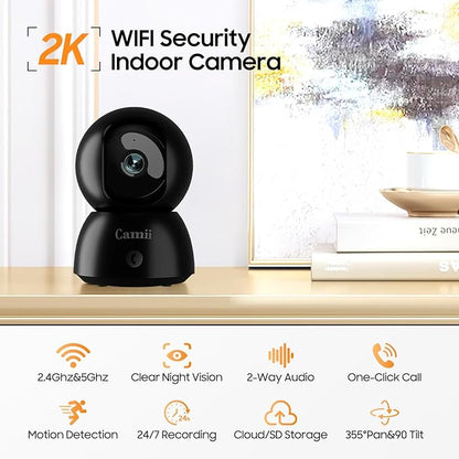 2K Security Camera Indoor, 2.4G & 5G WiFi Pet Camera