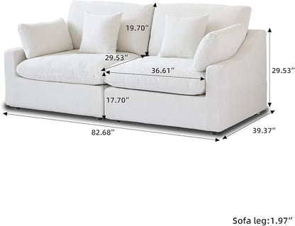 Cloud Modular Sectional Sofa Couch for Livingroom,82inch Down Filled Convertible Sectional Sofa for Living Room Set,Wide Seat LoveSofa,Covers Washable&Replaceable, White