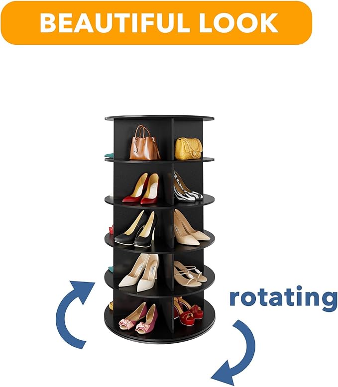 SpaceAid 5 Tier Rotating Shoe Rack Tower, Spinning Shoe Display Lazy Susan