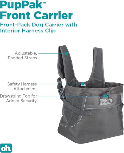 Outward Hound PupPak Dog Front Carrier, Grey, Medium, 12.5" x 9" x 14" | Hands-Free Pet Backpack, Water-Resistant, Breathable Mesh, Safety Clip, Hiking & Camping, Small Dogs up to 20 lbs