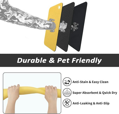 HotLive Dog Food Mat - Absorbent Cat Mat for Food and Water, No Stains Pet Feeding Bowl Mat, Easy to Clean Pet Placemats, Quick Dry Dog Water Dispenser Mat for Messy Drinkers | Paw Yellow 18"x34"