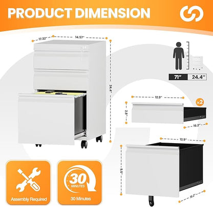 3 Drawer Mobile File Cabinet