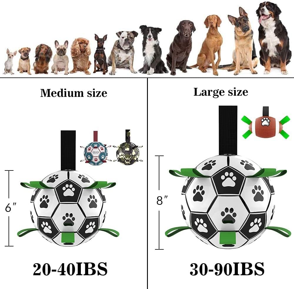 QDAN Dog Soccer Balls Toy with Bell Inside, Outdoor Interactive Dog Toys, Durable Ropes Squeaky Ball for Medium Large Dogs (8 Inch)