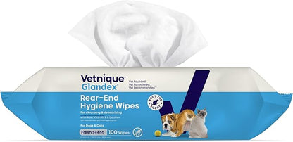 Vetnique Glandex Dog Wipes for Pets Cleansing & Deodorizing Anal Gland Hygienic Dog & Cat Wipes with Vitamin E, Skin Conditioners and Aloe Labs (100ct)