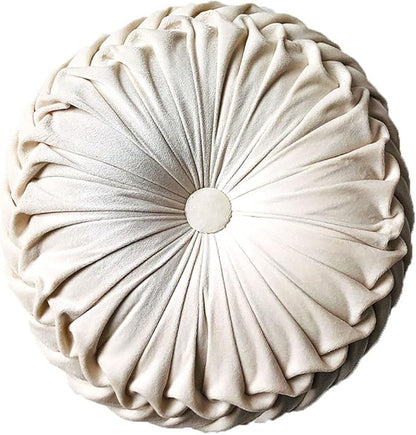 Teieas Round Throw Pillow Velvet Home Decoration Pleated Round Pillow Cushion for Couch Chair Bed Car Beige