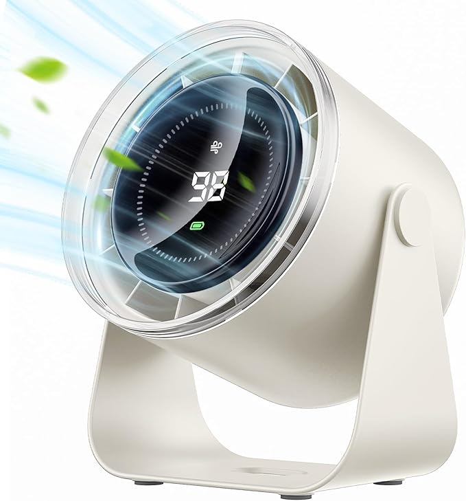 WSKEN Desk Fan with Battery Operated, Quiet Digital Display Portable Fan