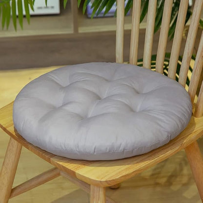 16 Inch Round Chair Seat Pad Thick Tatami Plaid Style Comfortable Floor Seat Cushion Soft Chair Mat for Office Bedroom Living Room Kitchen, Light Grey