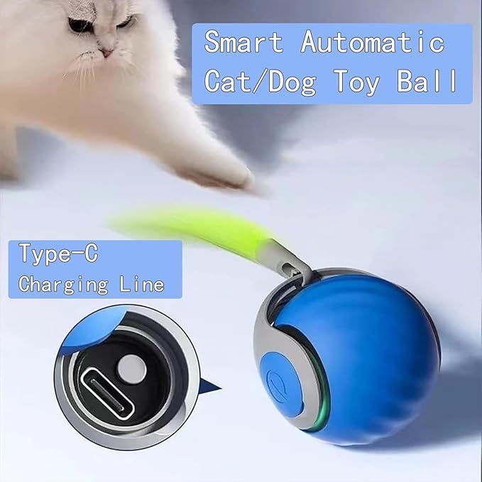 2 Pack Automatic Moving Dog Toy Ball,Smart Interactive Cat Toy Ball with Tail&Interactive Sensor,(Orange & Blue)