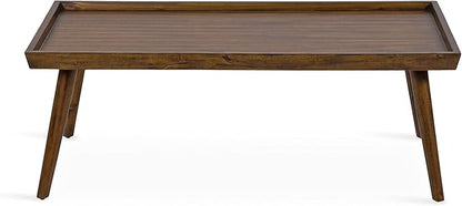 Kate and Laurel Eastmont Rectangle Wood Coffee Table; 46 x 22 x 17; Walnut Brown; Large Mid-Century Wooden Living Room Table with Stylish Tapered Legs and Adjustable Feet