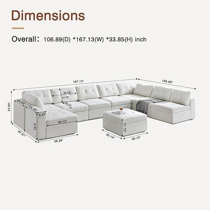 ORRD Oversize Modular Sectional Couch, Convertible U Shaped Sofa with Storage, 9 Seater Sofa Modular with Ottomans and Reversible Chaise for Living Room, Office (Beige White)