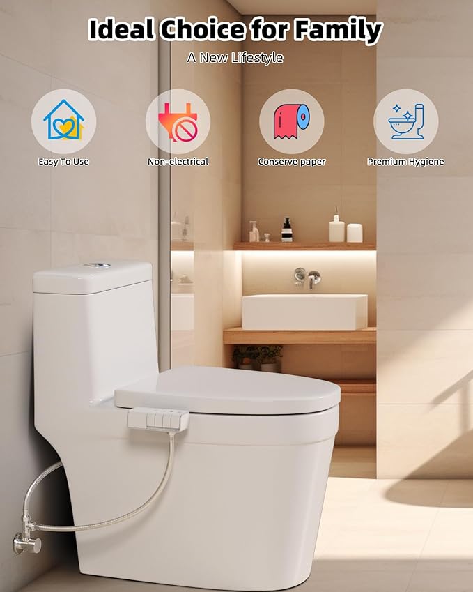 Hibbent Bidet Attachment for Toilet, Non-Electric Dual Nozzle for Frontal &
