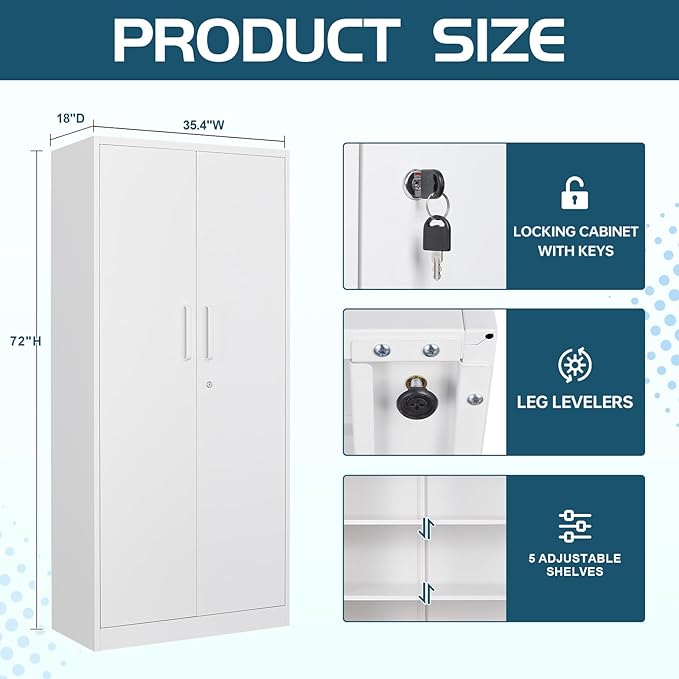 MIIIKO 72" White Metal 5-Shelf Cabinet
