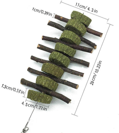 Bunny Chew Toys for Teeth, Organic Apple Wood Molar Sticks with Timothy Hay Circles for Bunny Chinchilla Guinea Pig Hamsters Holland Lop Prairie Dogs Squirrels Gerbils, Improves Dental Health