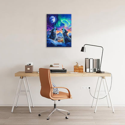 Wolf Wall Art Wolves Canvas Wall Decor Prints Framed Painting Aurora Pictures Gifts Artwork for Bathroom Bedroom Living Dining 12"x16"