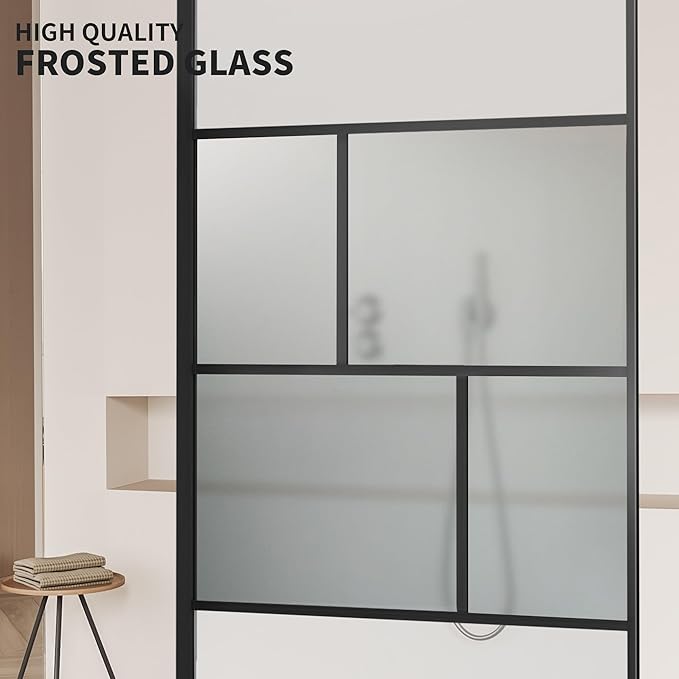 Bathroom Shower Door, Modern Grid Shower Door 34 * 74 Inch, 5/16" Clear