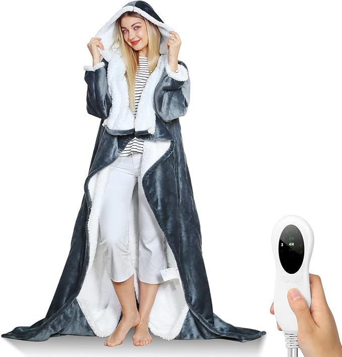Wearable Electric Blankets, Heated Snuggle Blanket, Foot Pocket, 10 Heating 3