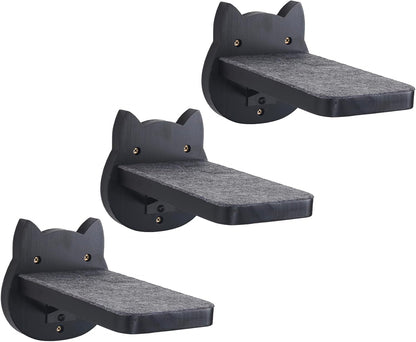 ESPETS Black Painted Solid Wood Cat Wall Climbing Steps Set of 3 - Wall Mounted Cat Floating Furniture Shelves and Perches, Sturdy Climber Stairs Ladders - Holds up 30lbs