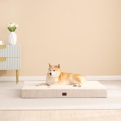 EHEYCIGA Orthopedic Dog Bed Large with Removable Washable Cover, 35IN Camel | Egg Crate Foam Support, Durable Oxford fabric, Non-Slip Bottom, Machine Washable, Soft Waterproof Plush Pet Bed Mat For Crate