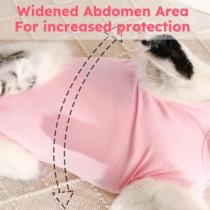 Cat Recovery Suit After Surgery, Breathable Cat Surgery Recovery Suit for Spay Abdominal Wounds or Skin Diseases, E-Collar Alternative Wear for Small Male Female Pets (Pink,L)