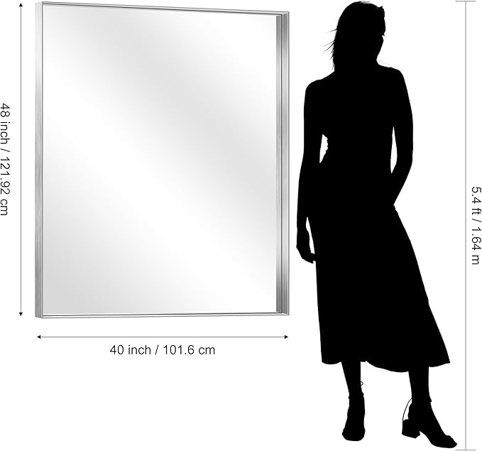 CIRCUMI Silver Bathroom Mirror, Brushed Finish, Tempered Glass, Large Mirror