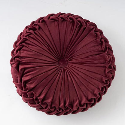vctops Christmas Red Velvet Seat Cushions Round Floor Pillows Thicken Chair Cushions Pleated Chair Pads Seat Pad Throw Pillows for Bedroom Living Room (Wine Red,Diameter 15")