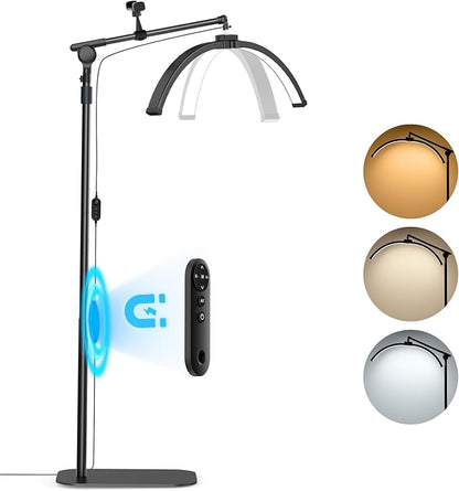 LASTAR LED Lash Light for Eyelash Tech – Half Moon Floor Lamp with Adjustable Brightness, Warm-to-Cool Lighting & Built-in Phone Holder – Ideal for Tattoo Artists, Estheticians & Lash Experts