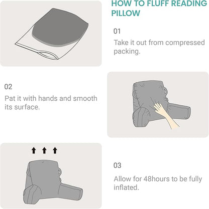 Unisakey Portable Comfy Reading Pillows for Bed Sitting Up(Lake Blue Oeko-Tex), Velvet Back Pillow with Arms & Pockets for Adults, Support Memory Foam Bed Pillow for Dorm/Reading/Watching/Gaming
